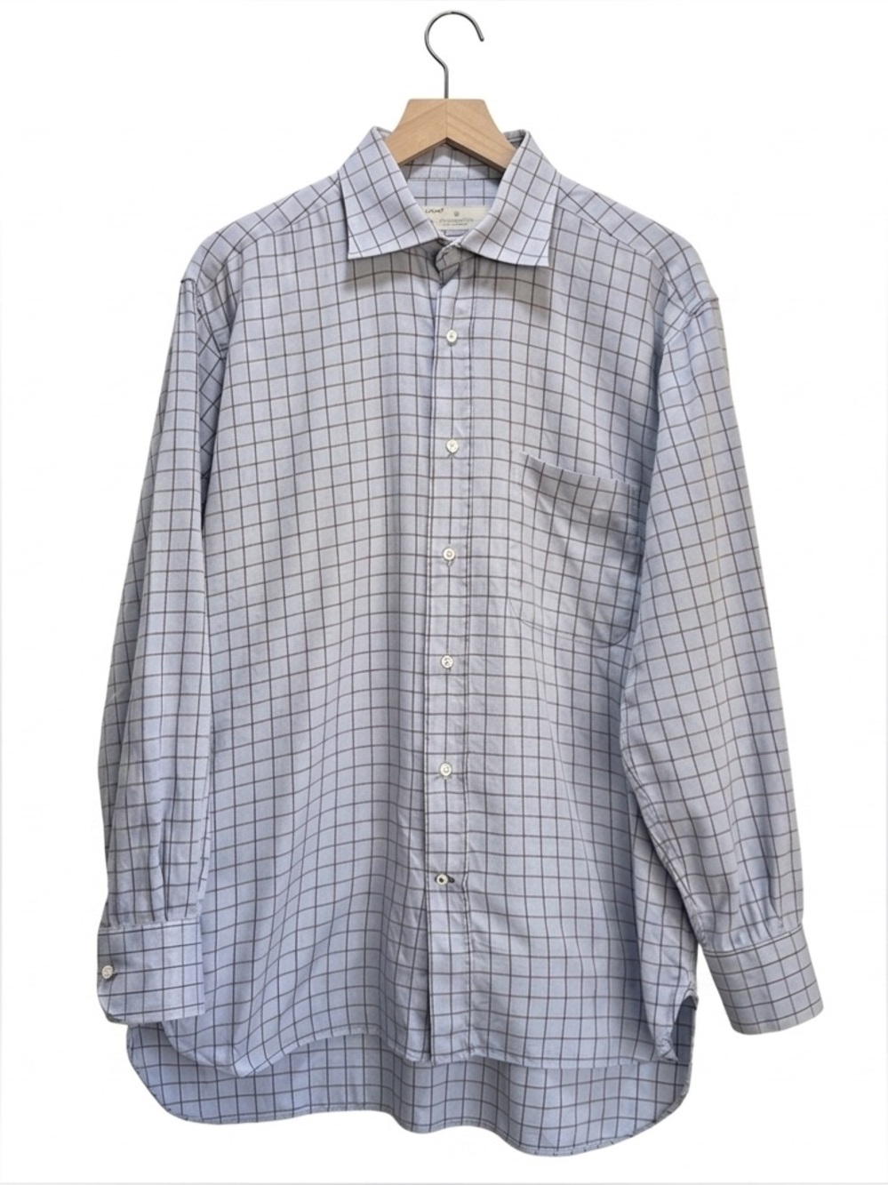 Ermenegildo Zegna Alta Sartoria 16.5 42 Blue Graph Check Dress Shirt Button Up